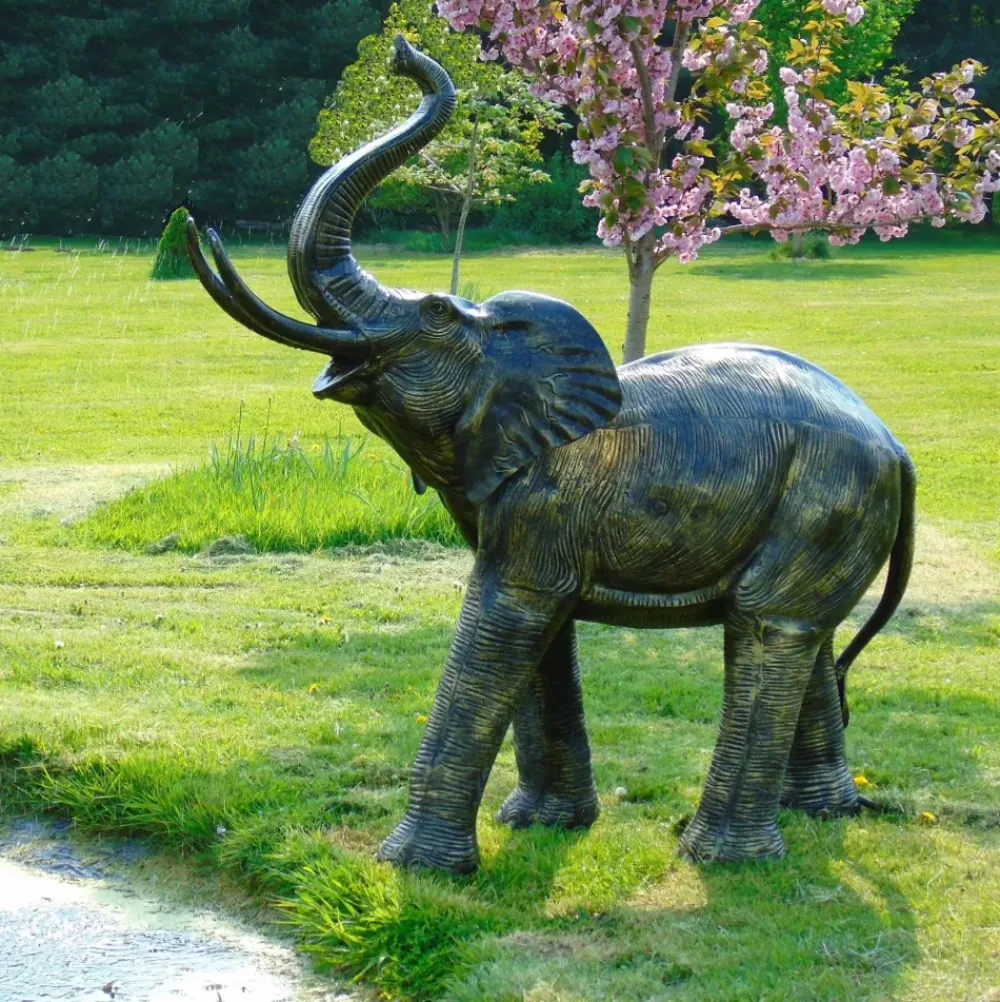 Wildlife^Statues & Sculptures African Elephant Bronze Metal Garden Statue