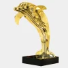 Floor Standing|Abstract^Statues & Sculptures Aqua Dolphin 105cm Gold Metal Garden Sculpture