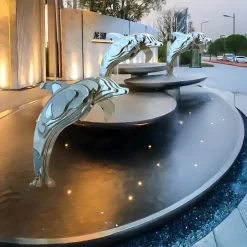 Floor Standing|Abstract^Statues & Sculptures Aqua Dolphin 105cm Silver Metal Garden Sculpture