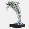 Table Top|Floor Standing^Statues & Sculptures Aqua Dolphin 70cm Silver Metal Garden Sculpture