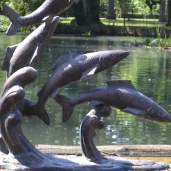 Sealife^Statues & Sculptures Atlantic Salmon Fish Bronze Metal Garden Sculpture