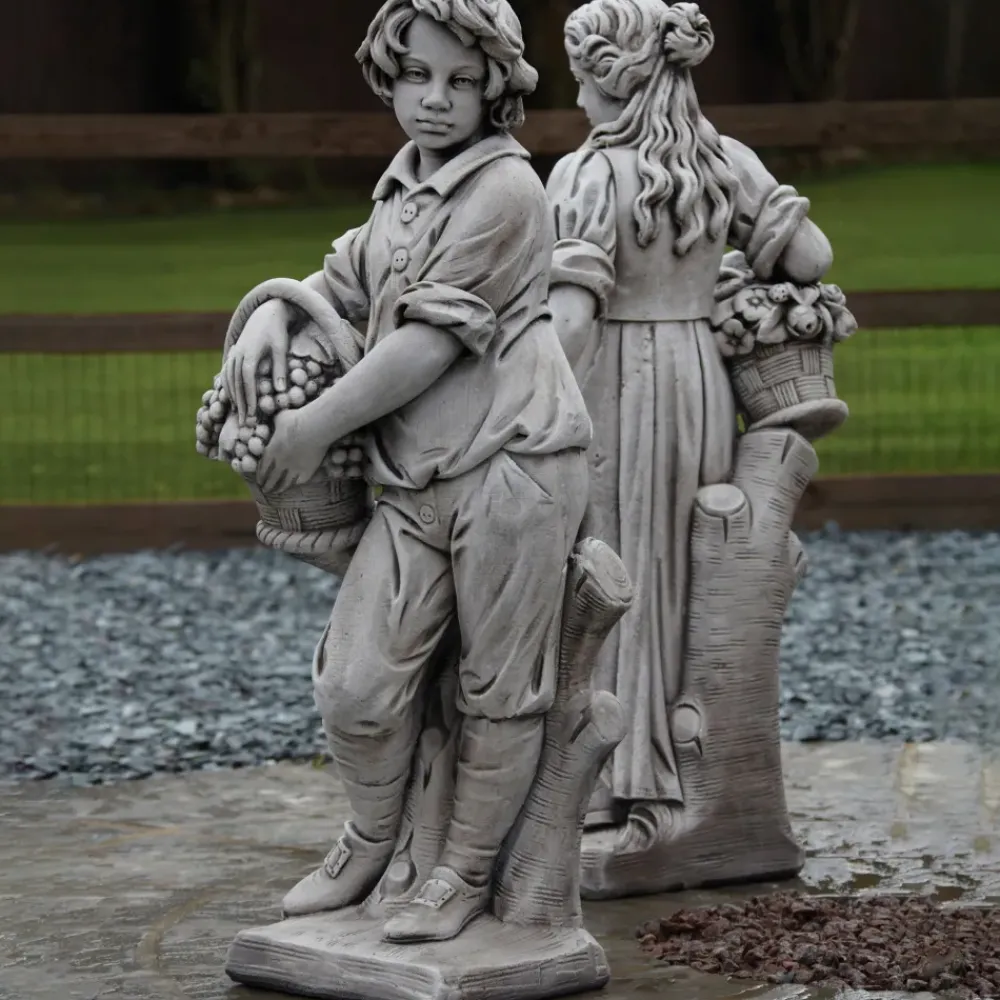 Children^Statues & Sculptures Autumn Boy Stone Garden Statue