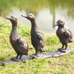 Ducks^Statues & Sculptures Baby Ducklings Bronze Metal Garden Ornaments