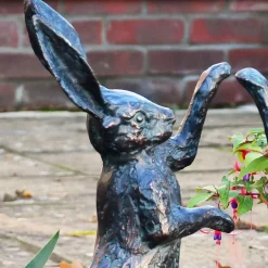Wildlife^Statues & Sculptures Battling Hares 50cm Bronze Metal Garden Statues