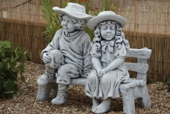 Children^Statues & Sculptures Boy & Girl on Bench Stone Garden Statue