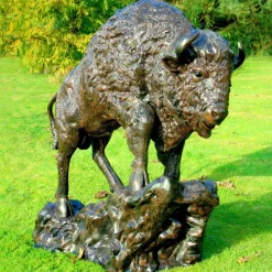 Wildlife^Statues & Sculptures Buffalo Life-Size Bronze Metal Garden Statue