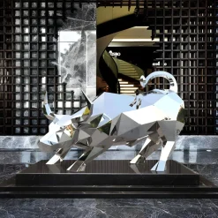 Farm|Contemporary^Statues & Sculptures Bull 120cm Geometric Metal Garden Sculpture