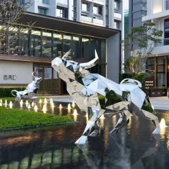 Farm|Contemporary^Statues & Sculptures Bull 146cm Geometric Metal Garden Sculpture
