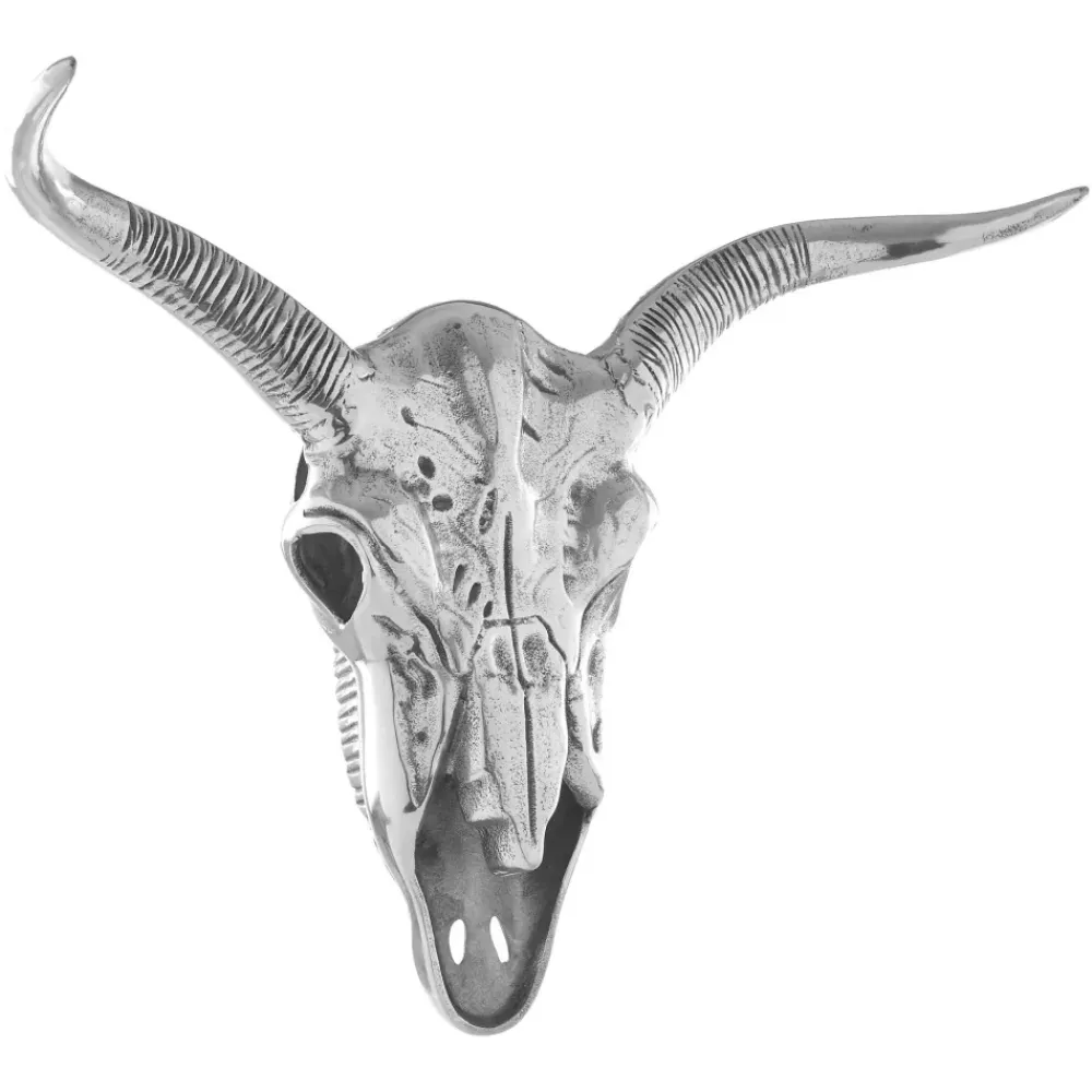 Wall Art|Animals^Statues & Sculptures Bull Skull 61cm Silver Metal Wall Sculpture