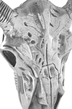 Wall Art|Animals^Statues & Sculptures Bull Skull 61cm Silver Metal Wall Sculpture