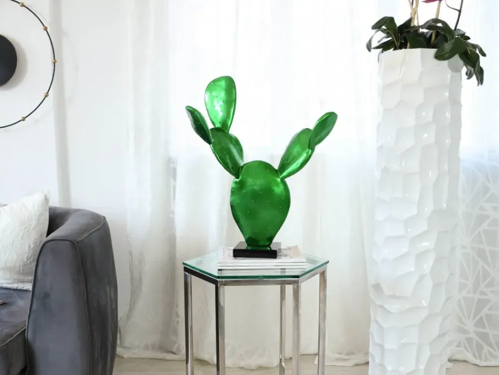 Table Top|Contemporary^Statues & Sculptures Cactus Bloom 61cm Green Resin Indoor Sculpture