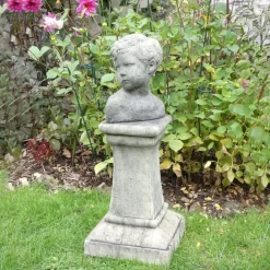 Children^Statues & Sculptures Classic Boy Bust on Pedestal Stone Garden Statue