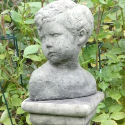 Children^Statues & Sculptures Classic Boy Bust on Pedestal Stone Garden Statue