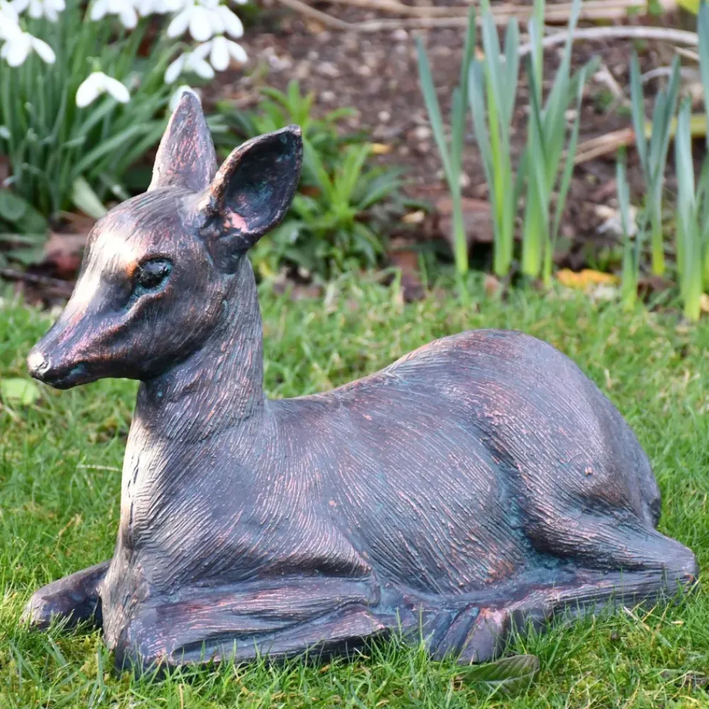 Stags & Deers^Statues & Sculptures Classic Fawn 30cm Bronze Metal Garden Statue