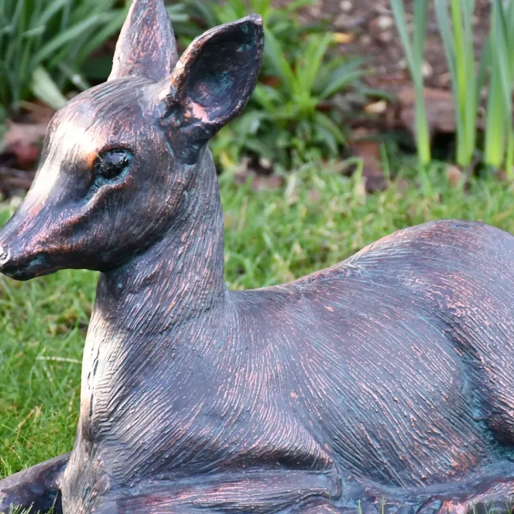 Stags & Deers^Statues & Sculptures Classic Fawn 30cm Bronze Metal Garden Statue