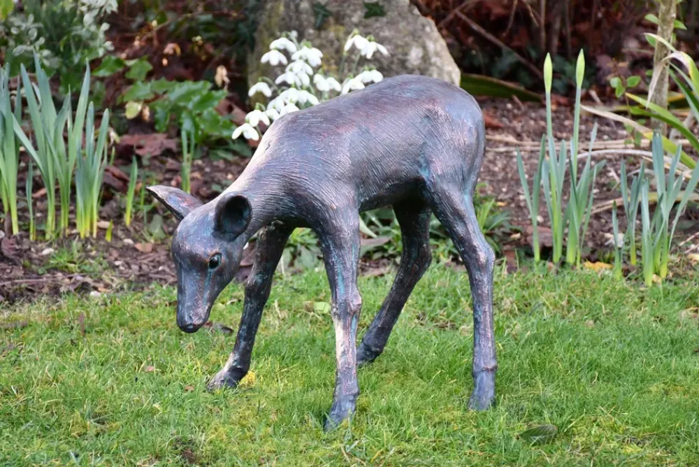 Stags & Deers^Statues & Sculptures Classic Fawn 41cm Bronze Metal Garden Statue