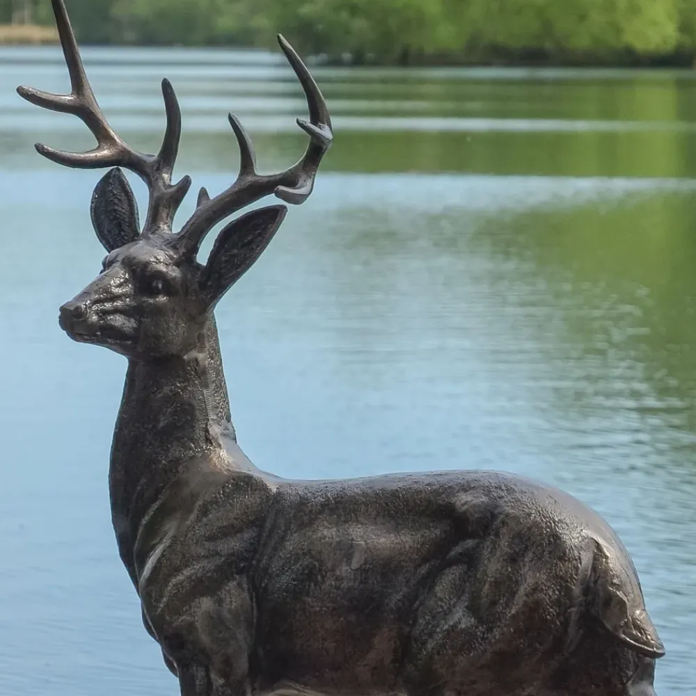 Stags & Deers^Statues & Sculptures Classic Stag Deer 79cm Bronze Metal Garden Statue
