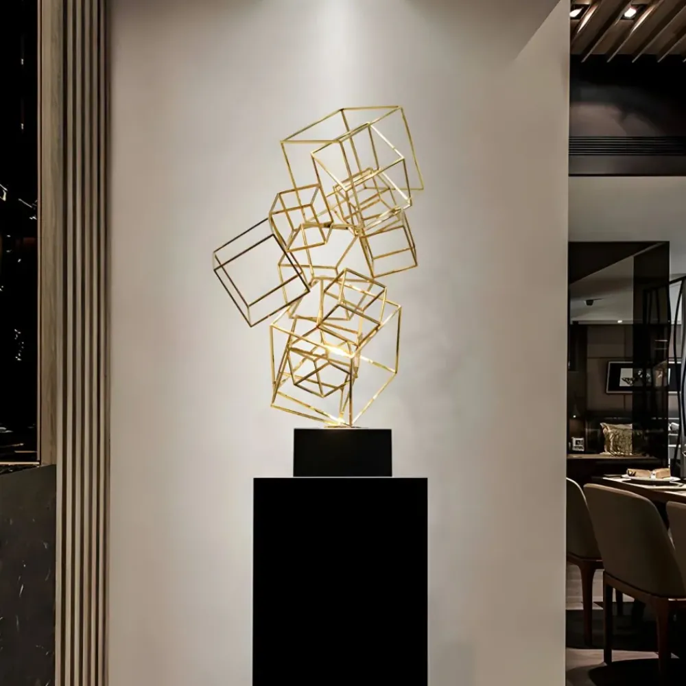 Table Top|Abstract^Statues & Sculptures Cube Fusion 85cm Gold Metal Indoor Sculpture