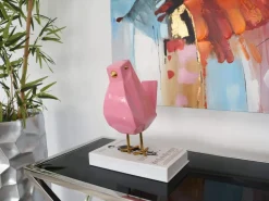 Table Top|Animals^Statues & Sculptures Cubic Bird 30cm Pink Resin Indoor Sculpture