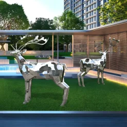 Wildlife|Stags & Deers^Statues & Sculptures Deer 197cm Geometric Metal Garden Sculpture v2
