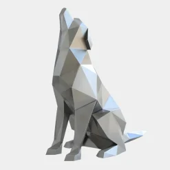 Low Poly|Animals^Statues & Sculptures Dog 100cm Silver Geometric Metal Garden Sculpture