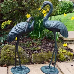 Cranes^Statues & Sculptures Elegant Cranes Bronze Metal Garden Ornaments