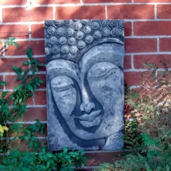 Wall Plaques|Buddha^Statues & Sculptures Enlightened Buddha Stone Garden Wall Art Plaque