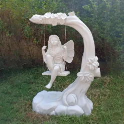 Children|Fairies^Statues & Sculptures Fairy on Swing 110cm Marble Resin Garden Ornament