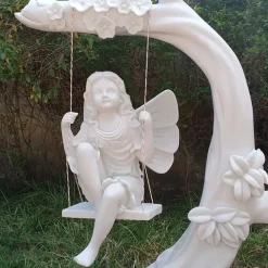 Children|Fairies^Statues & Sculptures Fairy on Swing 110cm Marble Resin Garden Ornament