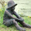 Children^Statues & Sculptures Farmer Boy Bronze Resin Garden Ornament