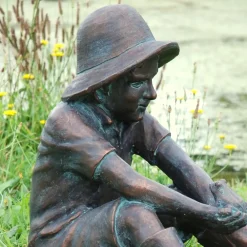 Children^Statues & Sculptures Farmer Boy Bronze Resin Garden Ornament