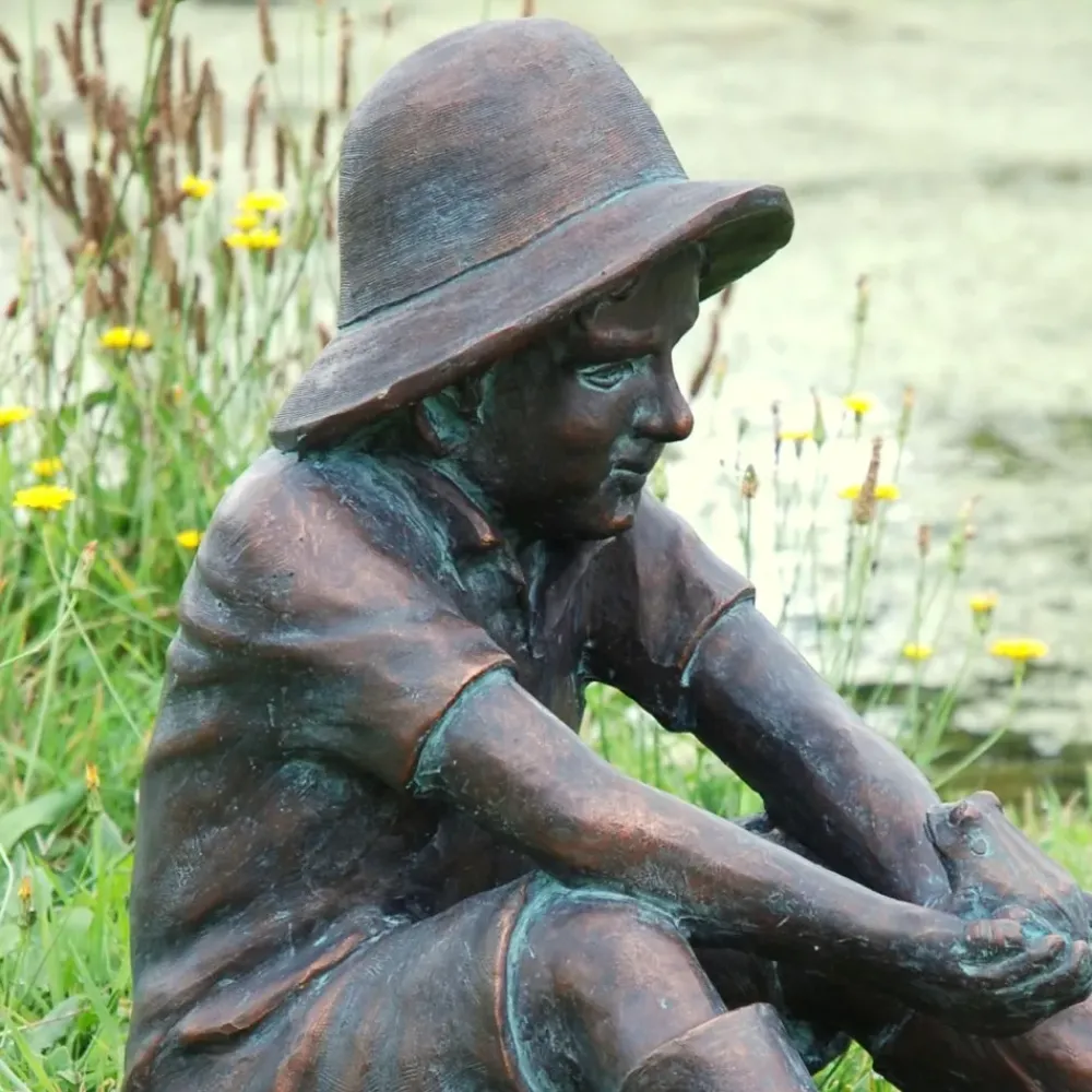 Children^Statues & Sculptures Farmer Boy Bronze Resin Garden Ornament