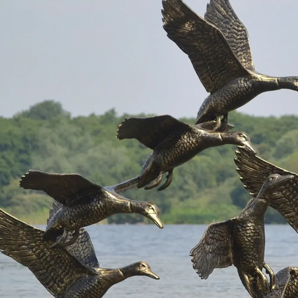 Ducks^Statues & Sculptures Flight of Ducks Life-Size Bronze Metal Garden Statue