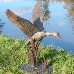 Ducks^Statues & Sculptures Flying Duck Bronze Metal Garden Ornament