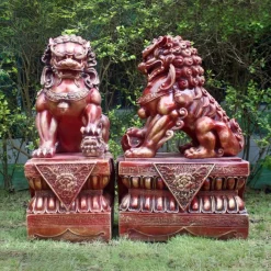 Lions^Statues & Sculptures Foo Dogs 45cm Red Chinese Garden Statues