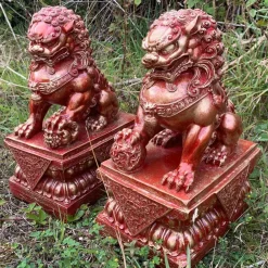 Lions^Statues & Sculptures Foo Dogs 45cm Red Chinese Garden Statues