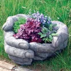 Large|Round^Statues & Sculptures Giant Cupped Hands Stone Garden Planter