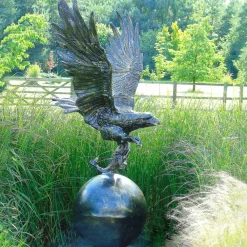 Eagles^Statues & Sculptures Golden Eagle on Sphere Life-Size Bronze Metal Garden Statue