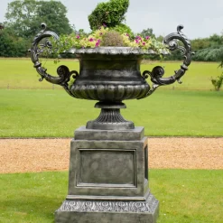 Round^Statues & Sculptures Grand Cheshire Urn Bronze Metal Garden Planter