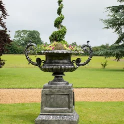 Round^Statues & Sculptures Grand Cheshire Urn Bronze Metal Garden Planter