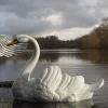 Swans^Statues & Sculptures Grand Laying Swan Antique White Metal Garden Statue