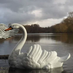 Swans^Statues & Sculptures Grand Laying Swan Antique White Metal Garden Statue