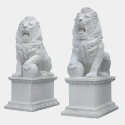 Lions|Modern^Statues & Sculptures Grand Lion 180cm White Marble Garden Statue