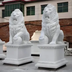 Lions|Modern^Statues & Sculptures Grand Lion 180cm White Marble Garden Statue