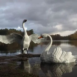 Swans^Statues & Sculptures Grand Pair of Swans Antique White Metal Garden Statues