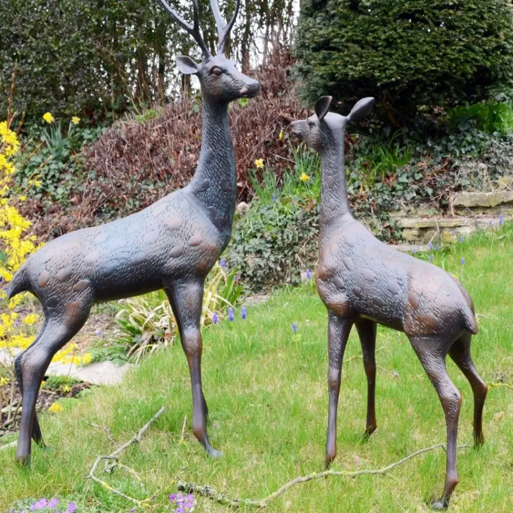 Stags & Deers^Statues & Sculptures Grand Stag & Doe Bronze Metal Garden Statues