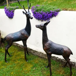 Stags & Deers^Statues & Sculptures Grand Stag & Doe Bronze Metal Garden Statues
