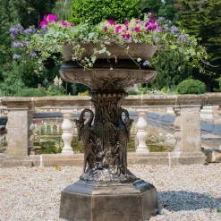 Round^Statues & Sculptures Grand Swan Urn Bronze Metal Garden Planter