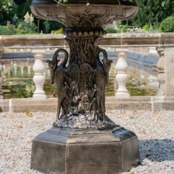 Round^Statues & Sculptures Grand Swan Urn Bronze Metal Garden Planter