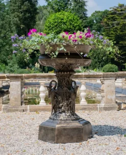 Round^Statues & Sculptures Grand Swan Urn Bronze Metal Garden Planter